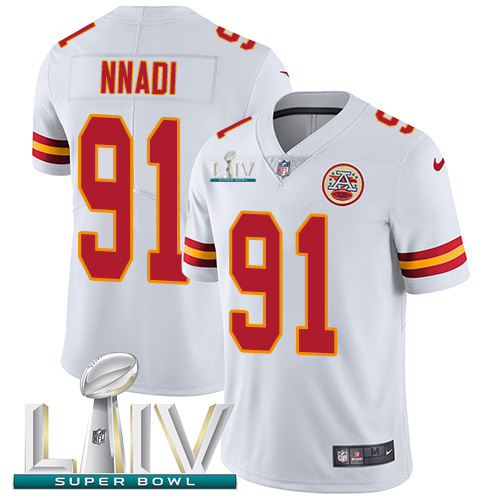 Kansas City Chiefs Nike #91 Derrick Nnadi White Super Bowl LIV 2020 Men Stitched NFL Vapor Untouchable Limited Jersey->kansas city chiefs->NFL Jersey